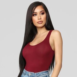 Fashion Nova Ribbed Tank Bodysuit in Burgundy Maroon